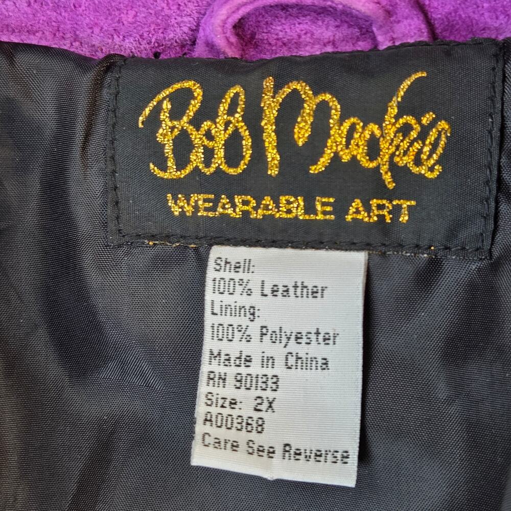 Bob Mackie Wearable Art 2X Leather Fringe Western Jacket Purple Black - Picture 11 of 16